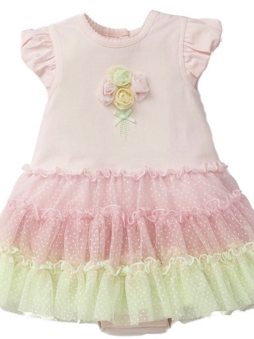 Little Me Pink and Pale Yellow Tulle Ruffle Dress